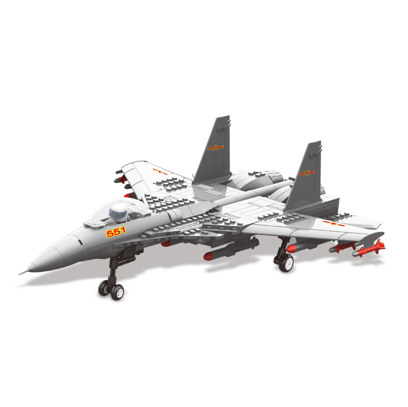 万格4001歼15舰载机战斗机军事飞机模型儿童玩具小颗粒拼装积木