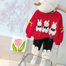 冬季儿童加绒套装新款冬装女童兔子韩版童装宝宝加厚两件套2089