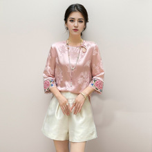 [生产中]新中式刺绣粉色衬衫女夏季新款禅意复古中袖提花国风上衣