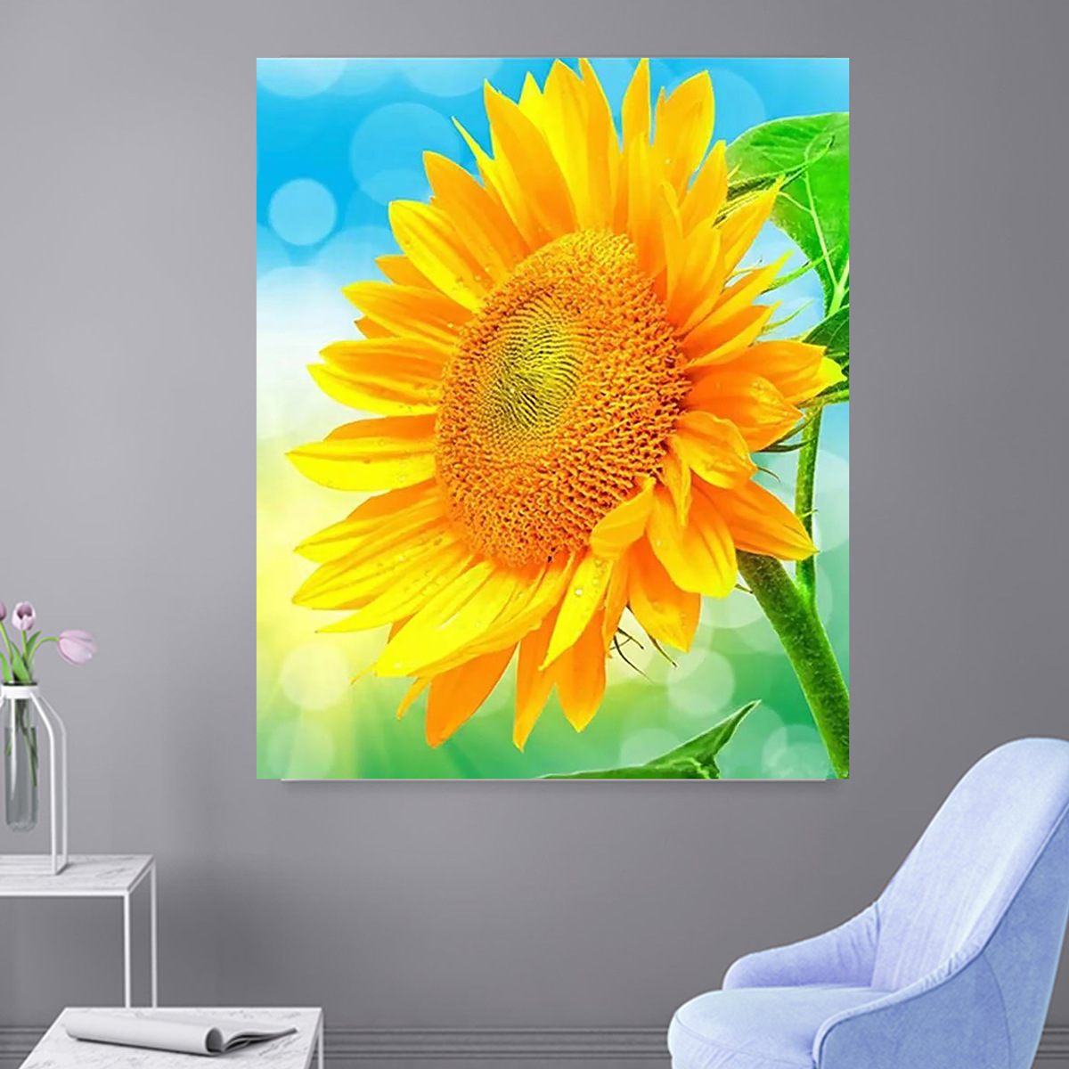 向日葵韩版绷框画diy钻石画3d带框钻石画客厅满钻手工贴钻画代发