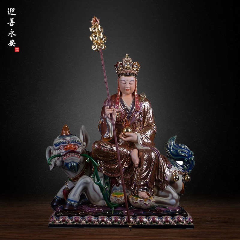 迎善永安木雕佛像彩绘地藏王菩萨娑婆三圣寺庙佛堂居家供奉摆件