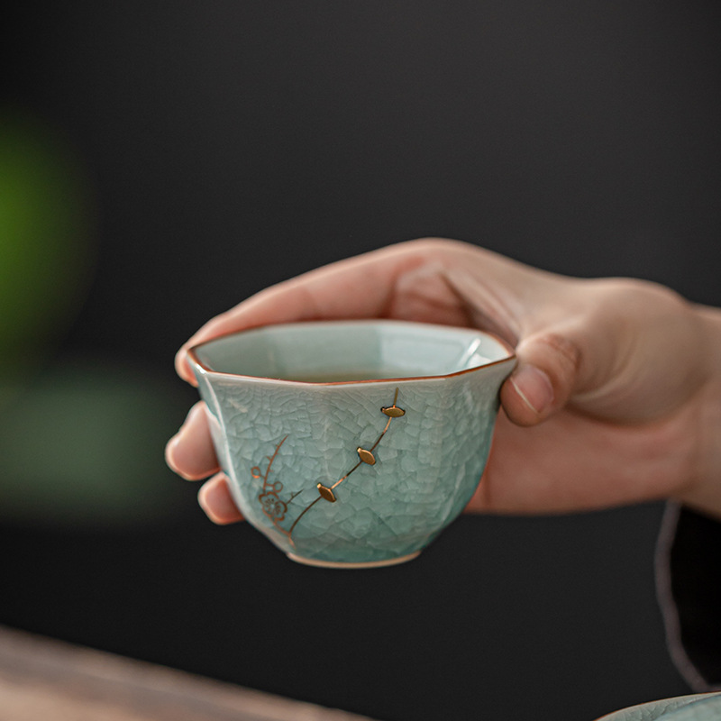 冰花釉锔钉主人杯单杯女高端汝窑开片个人专用泡茶杯品茗杯茶碗盏