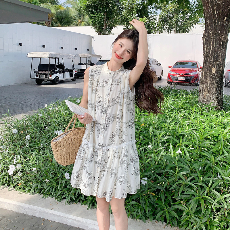 2024新款无袖小碎花连衣裙女中长款韩版宽松显瘦小清新气质裙子潮