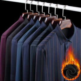 秋冬新款锦氨无痕四面弹加绒加厚保暖衬衫男休闲商务中青年男衬衣