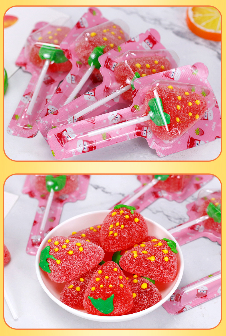 金稻谷21克草莓造型软糖创意棒棒糖儿童休闲零食超市批发盒装糖果