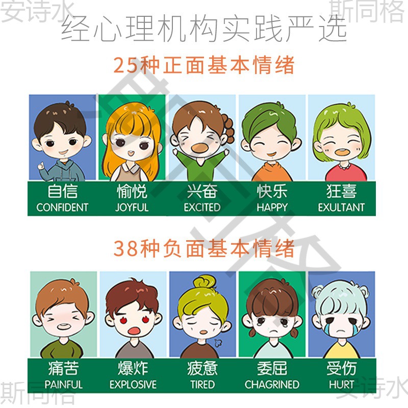 正面情绪认知脸谱图幼儿童63表情管理中英管教情感对应表挂图海报