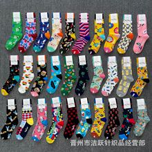 新款春秋Happy Socks瑞典潮袜ins嗨皮女袜子情侣中筒美腿袜可代发