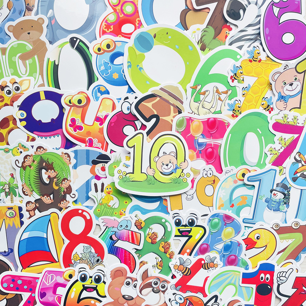 50张阿拉伯数字贴纸可爱卡通儿童奖励学习认知学生防水装饰小贴画