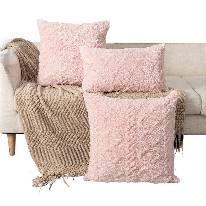 Cross-Border Direct Supply Simple Cushion Pillow Cover Office Home Sofa Waist Rest Cushion Woven Plush Pillow Wholesale