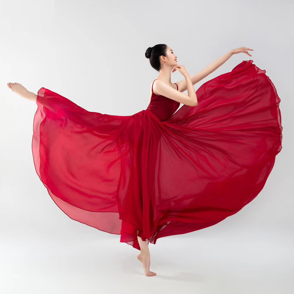 新疆维族舞练习裙现代古典舞裙子大裙摆飘逸半身长纱裙芭蕾舞裙