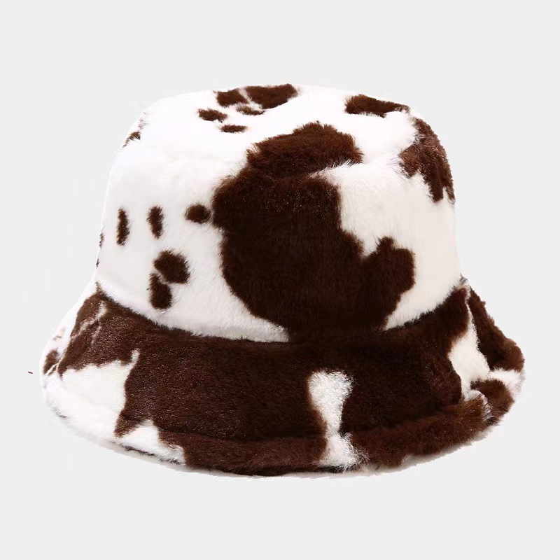 Foreign Trade Winter Bucket Hat Women's Thick Warm Dome Hat Adjustable Bucket Hat Milk Pattern Bucket Hat Spot