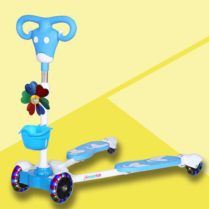 儿童滑板车3-9岁男女孩宝宝双脚蛙式剪刀车四轮闪光滑行车踏板车