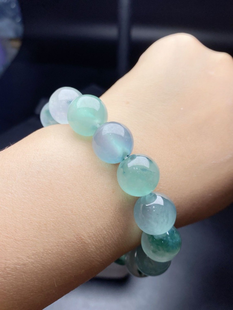 缅甸老坑天然女款玉珠手串冰种飘花玉石情侣手链2022原创新款珠子