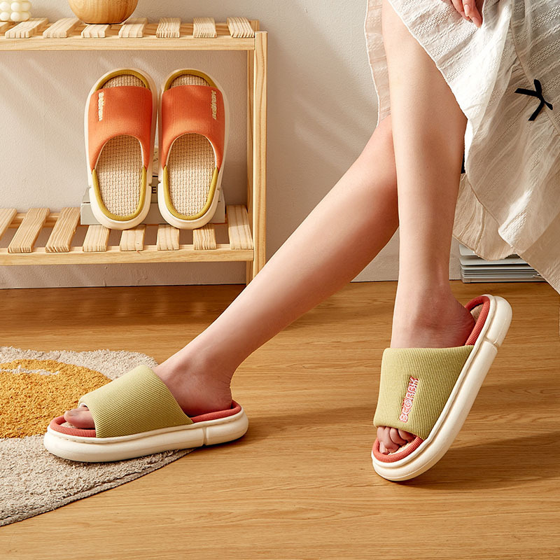 2022 spring and autumn open couple men and women simple fashion japanese color trend light board letter linen couple hemp slippers