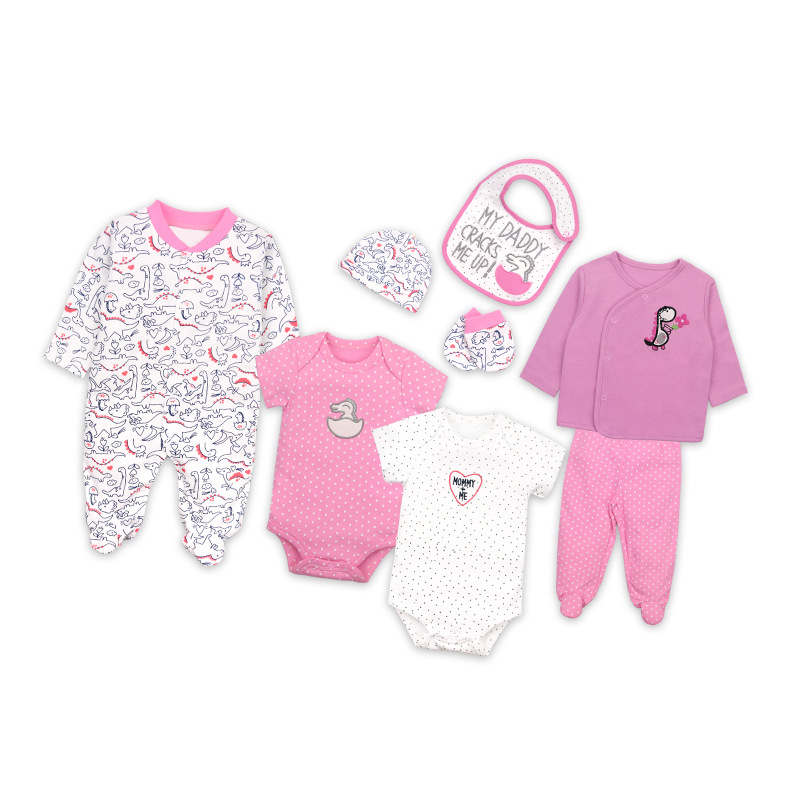 Factory Wholesale 8-Piece Set Baby's Romper Ins New European and American Style Children's Clothing Eight-Piece Set Romper Suit Foreign Trade Cross-Border