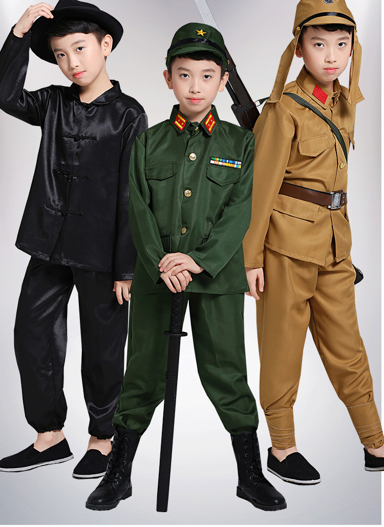 儿童士兵军装少儿八路汉奸演出服土匪反派舞台话剧表演服装