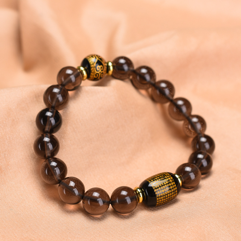 智贝详情图_110mm冰曜石圆珠手链黑曜石心经手串男女款手串