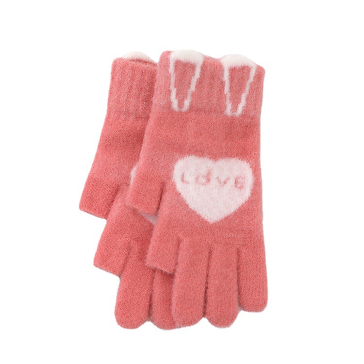 Winter New Student Cold Protection Writing Gloves Exposed Two Fingers Warm Gloves Jacquard Knitted Gloves