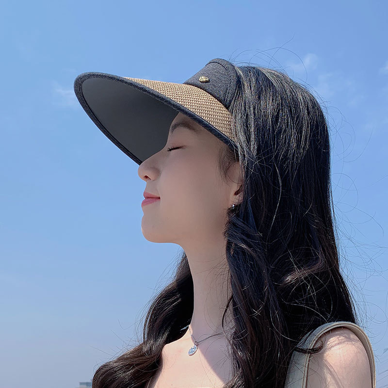 Korean New Straw Hat Female Summer Sun Hat Beach Vacation Topless Hat Sun Protection Hat Female Cycling Outdoor Sun Hat