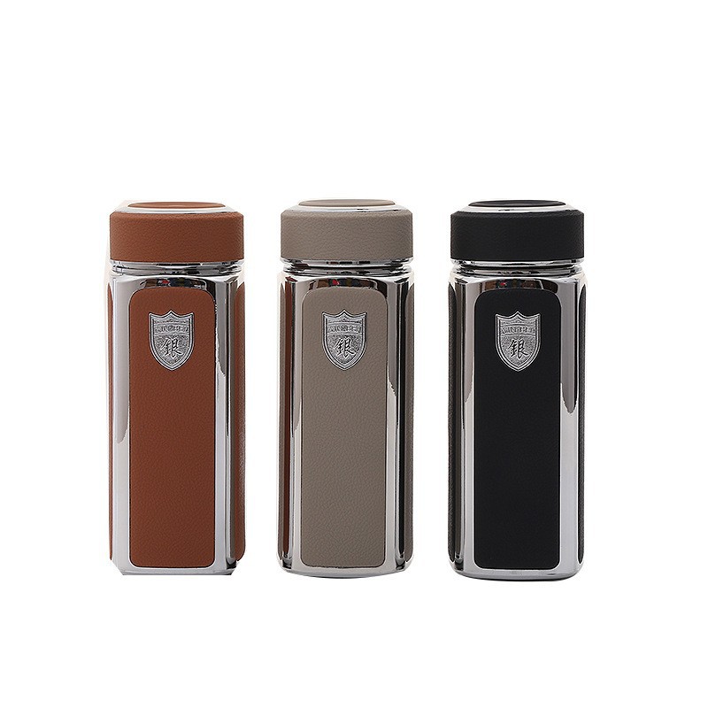 Silver Cup Leather Pattern Vacuum Cup Silver Liner Double-Layer Vacuum Vacuum Cup Men and Women Health Cup High-Grade Gift Cup