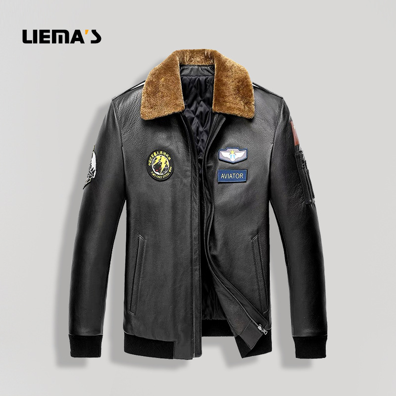 猎马仕冬季中国飞行员空军真皮皮衣男头层牛皮机车服夹克外套加厚