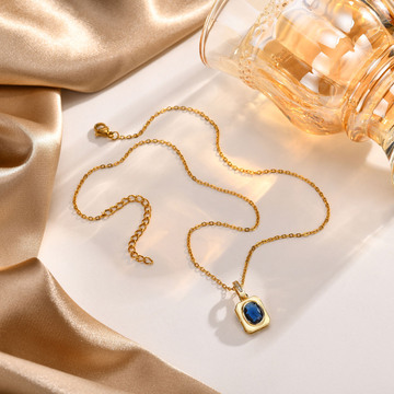 欧美饰品 蓝色白色锆石金色铜项链女士时尚个性首饰 pnb-224-阿里巴巴