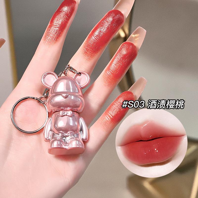 Gagk Recommended Keychain Bear Water Light Mirror Lip Lacquer Lasting Nourishing Moisturizing Student Jelly Lip Lip Gloss