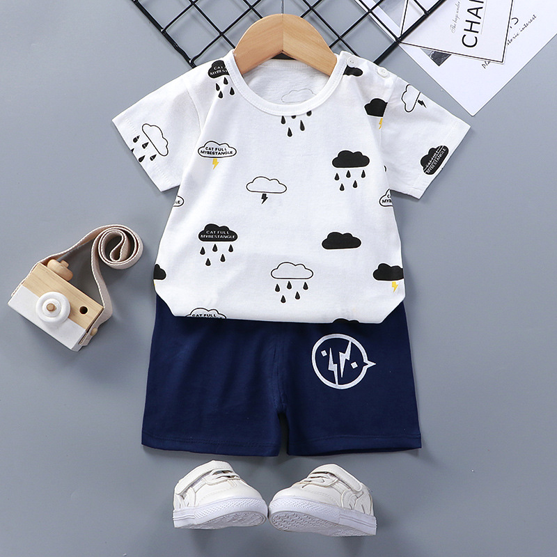 New Children's Short-Sleeved T-shirt Set Summer Infant Boys and Girls T-shirt Baby Short Sleeve Suit Pure Cotton Children's Clothing