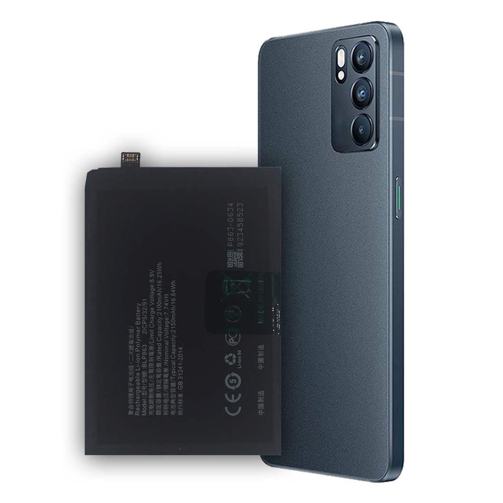 适用于oppo手机 reno6 5g 电池 blp863 内置锂电池
