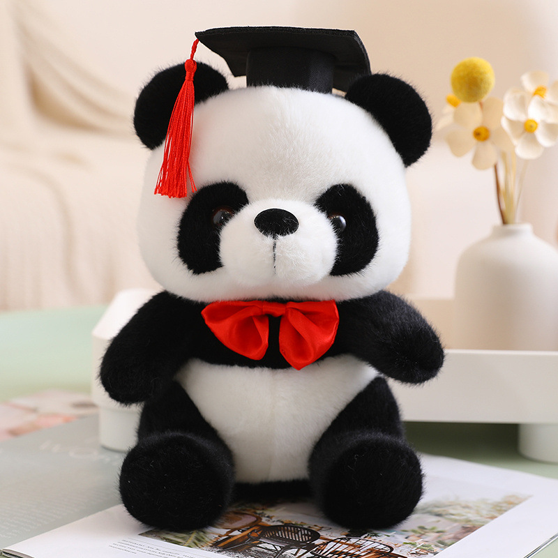 Creative Cute Doctorial Hat Panda Doll Cross-Border Plush Toy Simulation Giant Panda Ragdoll Graduation Gift