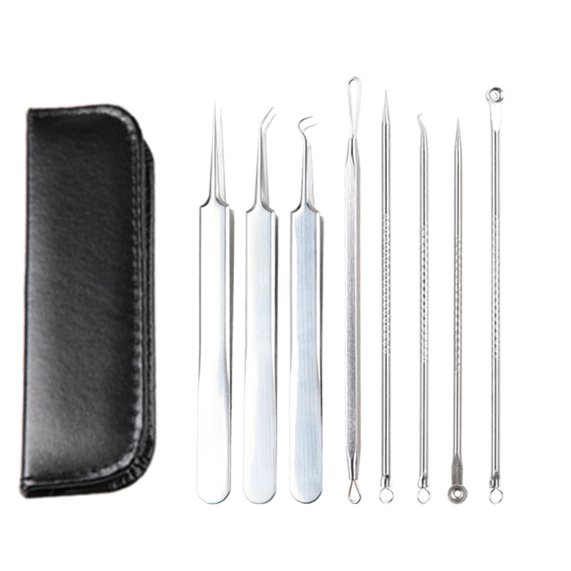 Manufacturer Stainless Steel Acne Needle Cell Tweezer Blackhead Remover Beauty Needle 8-Piece Set Stainless Steel Acne Needle Set