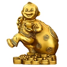 纯铜猴子摆件风水猴吉祥物十二生肖猴摆设聚宝盆铜猴摆件背钱袋猴