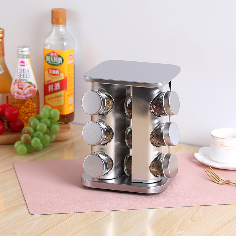 Stainless Steel Seasoning Rack Kitchen Seasoning Bottle Glass Jar Set Customized Processing of Household Seasoning Rack