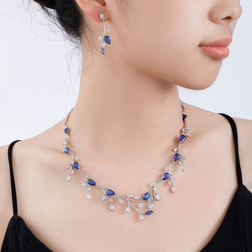 跨境时尚饰品项链耳环饰品套装 欧美风女复古铜饰品新娘两件套装