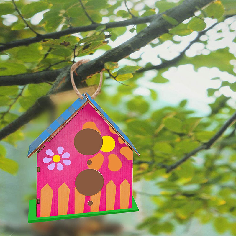 木质diy儿童彩绘鸟屋涂鸦鸟笼木质制鸟窝可定制尺寸 外贸