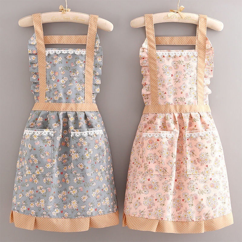 new canvas apron female cute western style home kitchen cooking breathable korean wear-resistant princess dress adult work