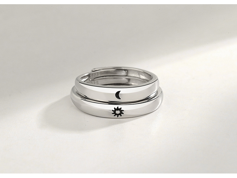 颂艺首饰s925银日月星辰情侣戒指男女小众简约情人节礼物对戒c167