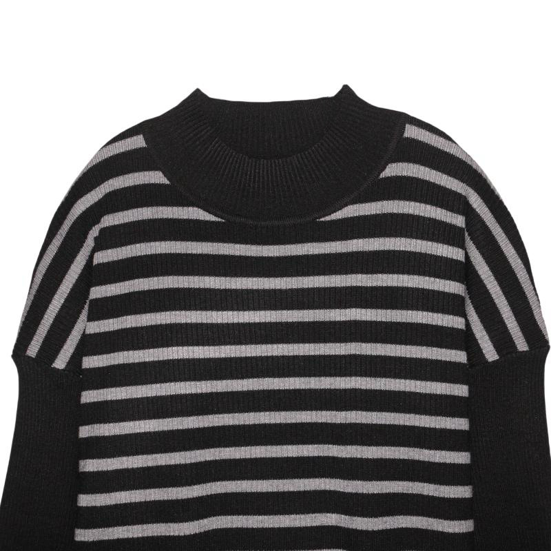 Factory Direct Supply Lazy Style Long Sleeve Striped Knitted Dress 2023 New Mid-Length Autumn and Winter Sweater Straight Skirt