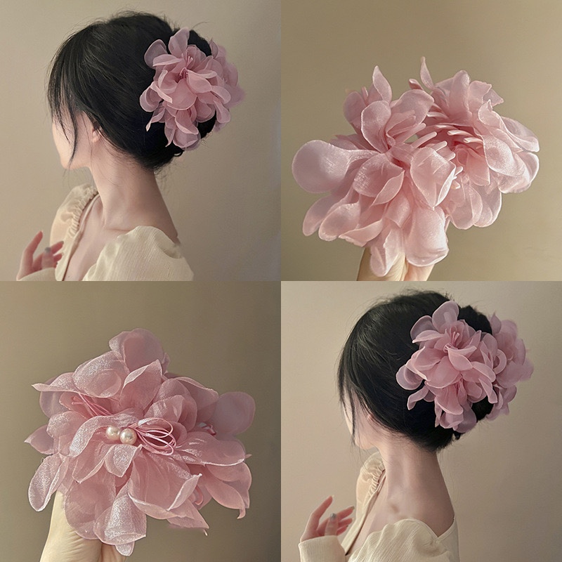 early spring new chiffon flower clip large plate hairpin shark clip flower hairpin