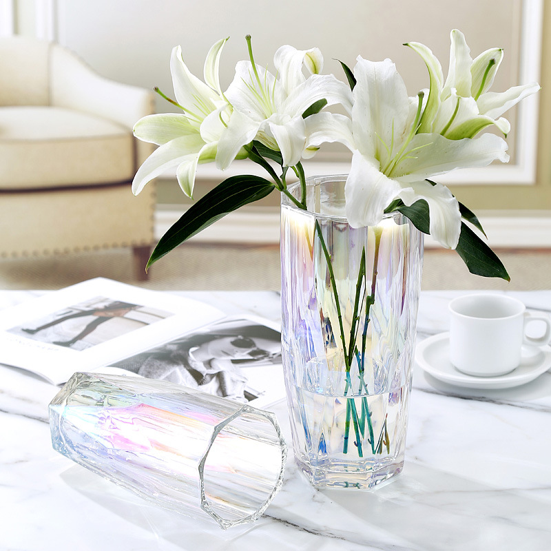 Thickened Light Luxury Glass Vase Transparent Flower Arrangement Hydroponic Flowers Lily Living Room Desktop Ornaments Soft Wedding Flower Vase