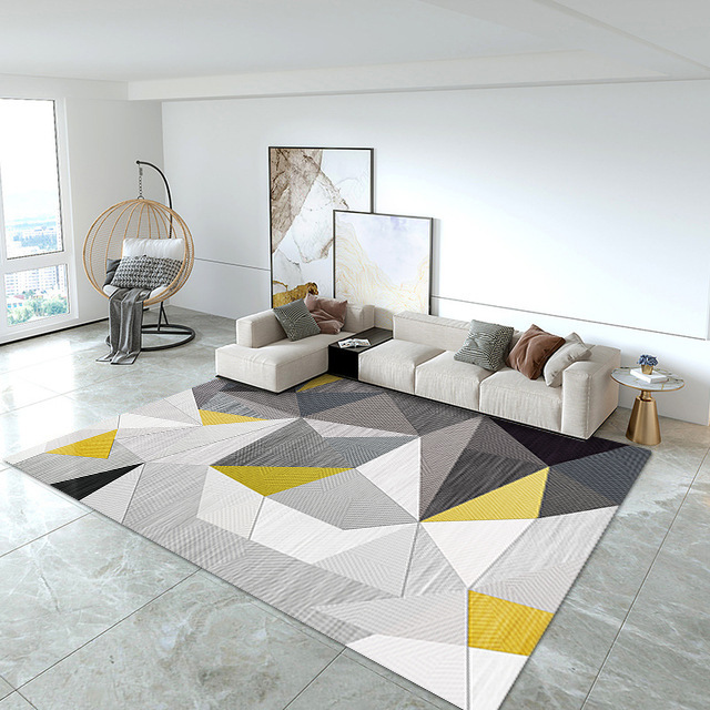 Living Room Carpet New Geometric Pattern Household Living Room Crystal Velvet Carpet Floor Mat Modern & Minimalism Bedroom Carpet