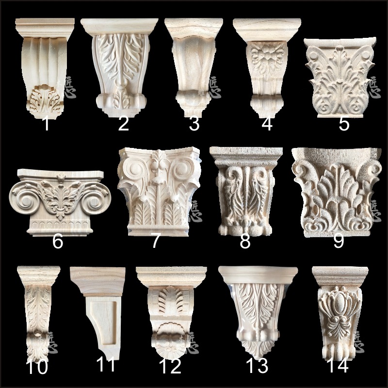 东阳木雕欧式雕花柱头罗马柱头梁托垭口实木家具装饰壁炉橱柜