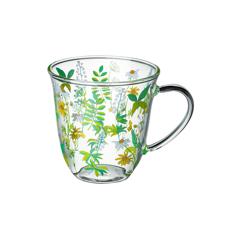 日本印花玻璃杯子ins风红茶牛奶杯家用早餐杯水杯250ml