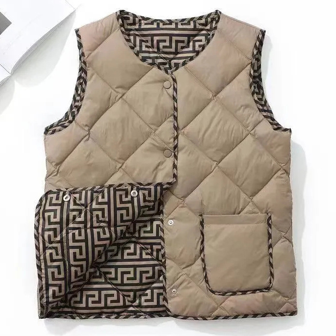 Autumn and Winter New Classic Style Diamond Lattice Vest Women's round Neck Vest Middle-Aged Mother's Vest Cotton Coat Jacket