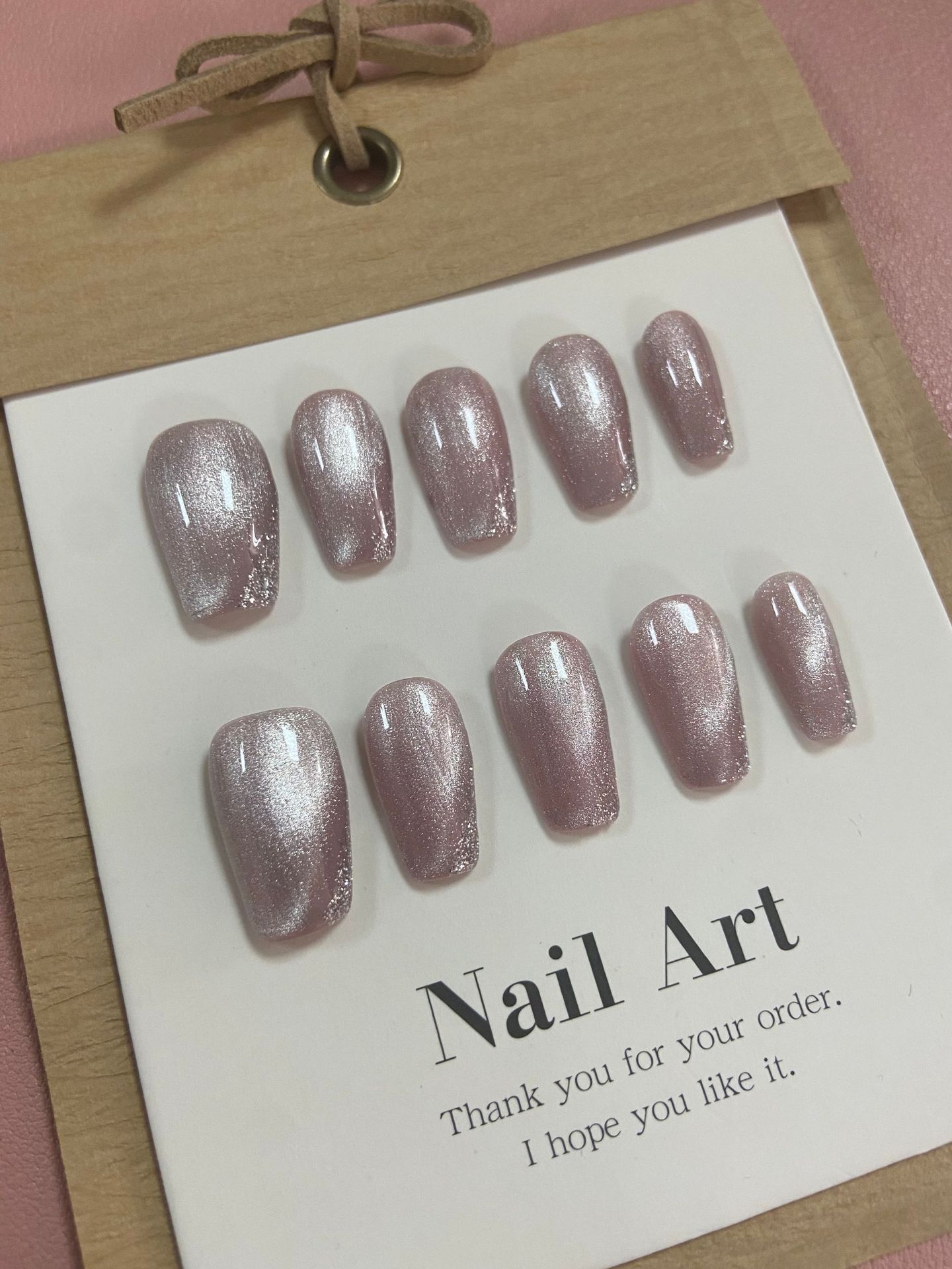 [Real Shot] Internet Celebrity Manicure Handmade Wear Nail Short Pink Beveled Cat Eye Temperament Nail Tip Wholesale