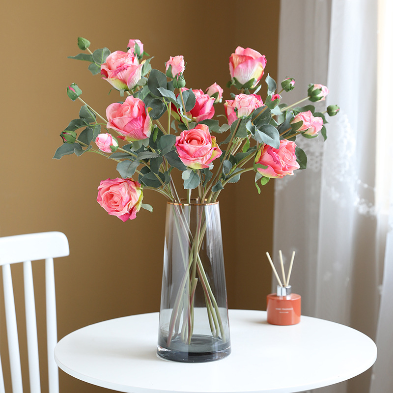 欧式油画风焦边野玫瑰仿真花复古桌面家居花艺摆设微摄影道具批发
