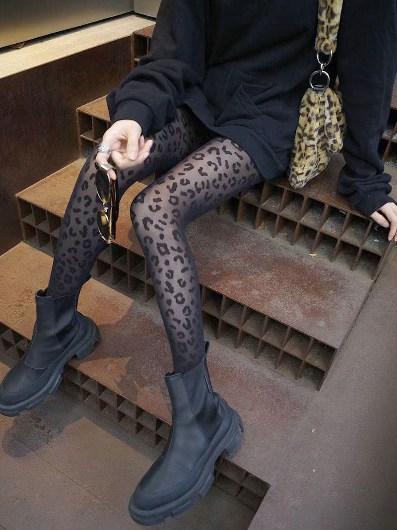 Yang Mi Silk Stockings Leopard Print Sexy Seduction Transparent Printed Flocking Pantyhose Women's Slim Looking Leggings Ins Fashion