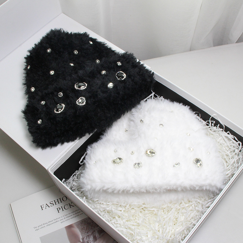 针织帽子女秋冬韩版百搭水钻保暖加厚护耳帽轻奢毛线帽-阿里巴巴