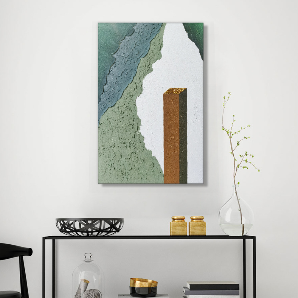 盘古油画竖版抽象几何轻奢纯手绘油画 丙烯颜料画热销家居玄关画