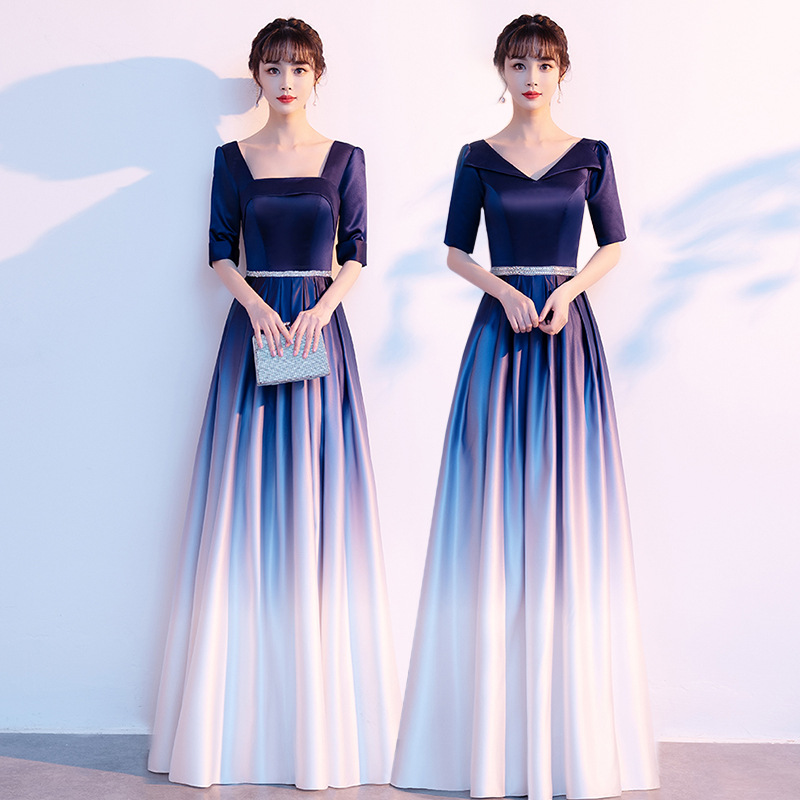 大合唱团演出服长裙爱国朗诵主持人晚礼服中老年红歌比赛指挥服装